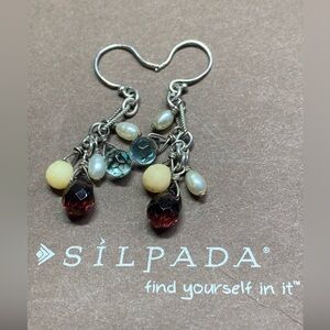 Silpada Vintage Sterling Briolette Glass, Pearl & Mother of Pearl Drop Earrings